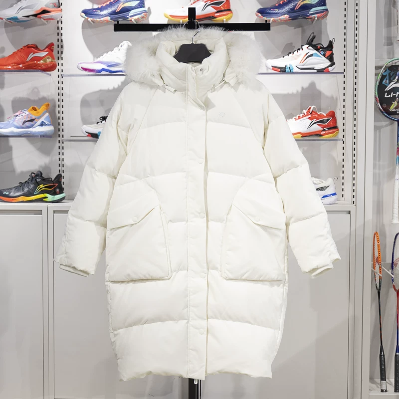 Li Ning, зимняя пуховка, бархатное утепляющее пальто-тренч с капюшоном, пух утки