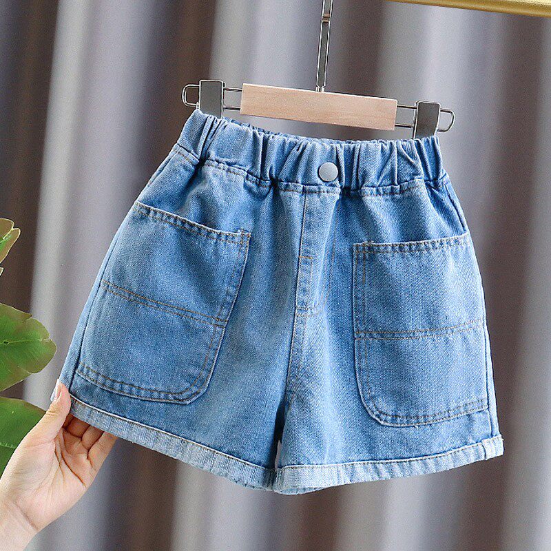 Girls' summer denim shorts thin section outer wear 2023 new foreign style medium and big children's summer all-match girls hot pants