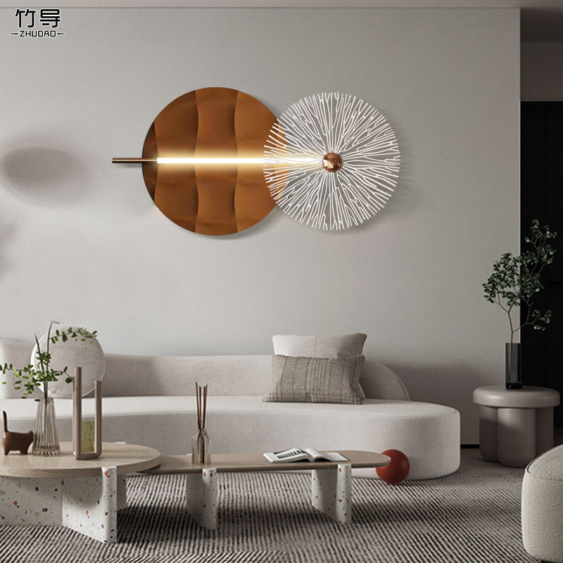 Wrought wrought wrought wall decoration modern minimalist with lamp creative living room background wall decoration bedroom metal wall decoration