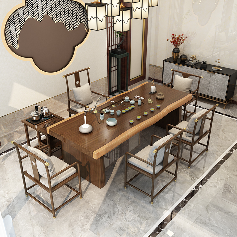 Tea table solid wood combination Kung Fu coffee table new Chinese style large board one-piece Zen tea table and chair office home set