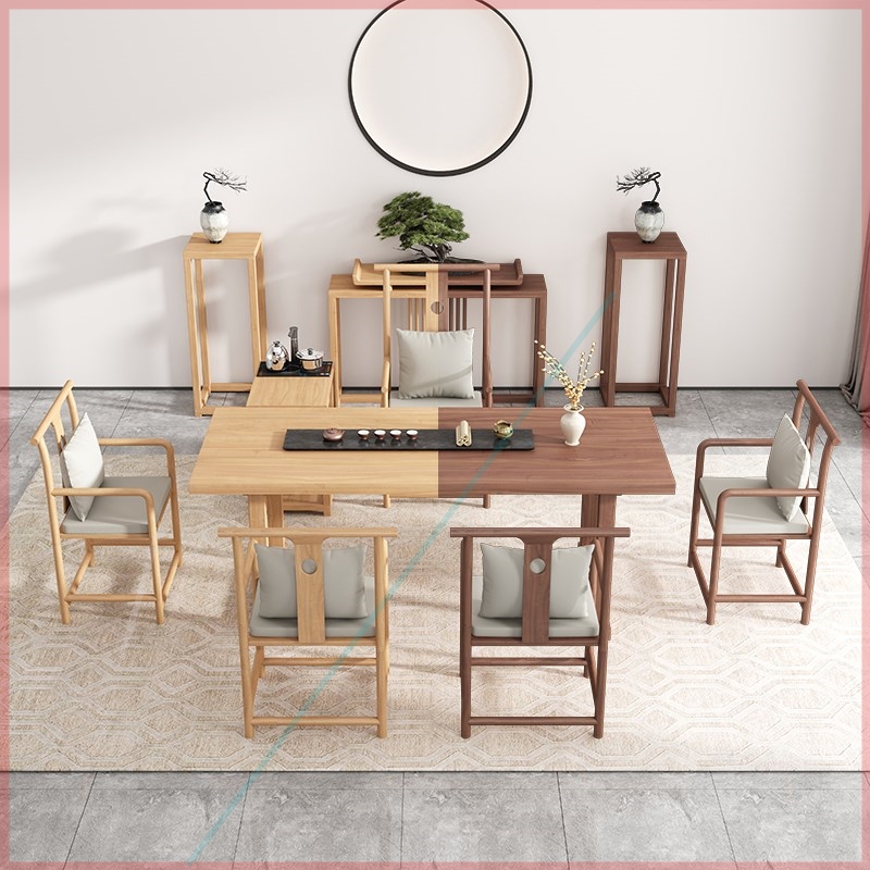 Tea table and tea set one tea table new Chinese style Zen log solid wood tea table and chair combination tea drinking office
