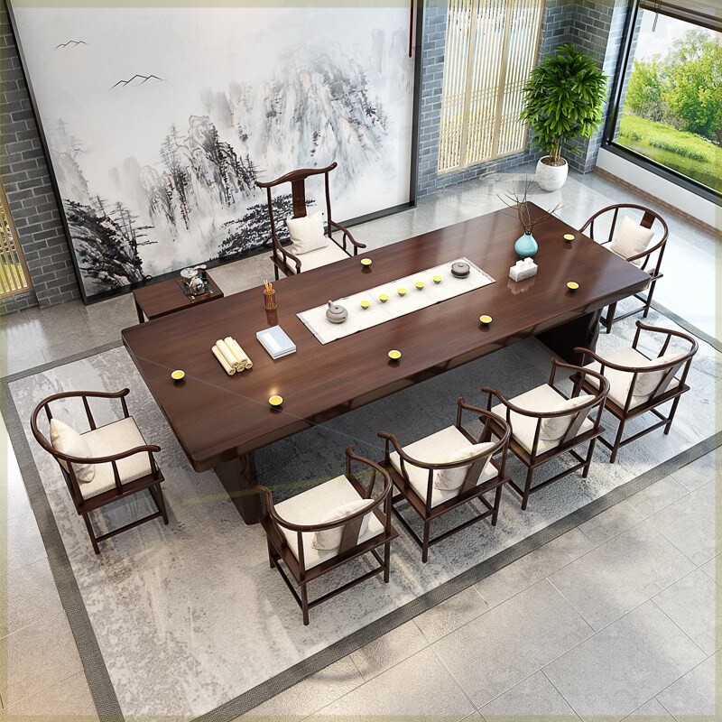 Chinese style solid wood tea table and chair combination Zen office modern minimalist negotiation coffee table table tea table kung fu tea table