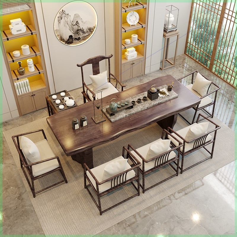 New Chinese solid wood tea table Zen Kung Fu tea table simple living room tea table table log household tea table and chair combination