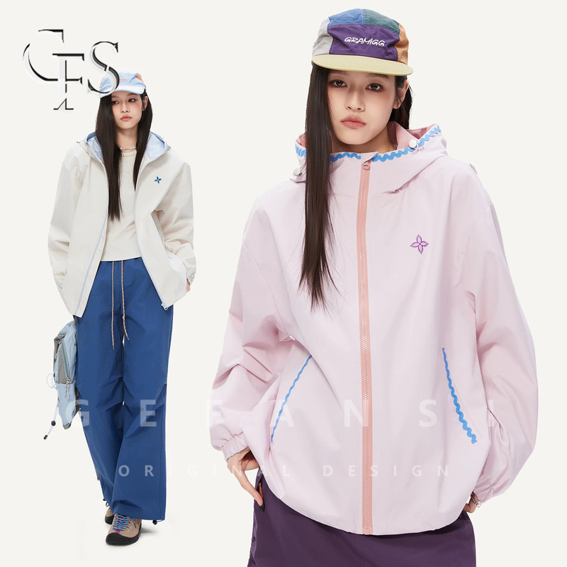 German Gfs Thin Cherry Pink Women's Jacket 2026 Autumn New Casual Shell Embroidery Windproof Waterproof Hooded Jacket German Gfs Thin Cherry Pink Women's Jacket 2026 Autumn New Casual Shell Embroidery Windproof Waterproof Hooded Jacket