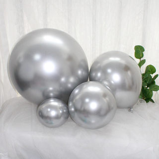 Thickened Metallic Chrome-Colored Balloons in Silver, Available in Sizes 5-Inch, 10-Inch, 12-Inch, 18-Inch, and 36-Inch for Birthday Party Decorations