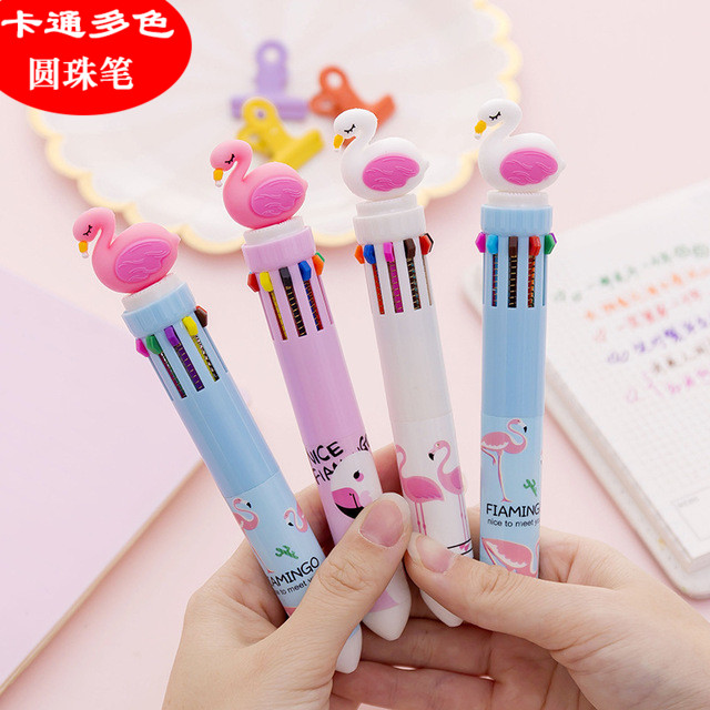 Cartoon Cornetto Color Pen Ballpoint Pens Elementary School Students Examination Special Pen Children Press 10 Color All-in-one Multifunction Color Water-based Pen Multicolor Marker Pen Maiden Study Stationery Prize Signature Pen
