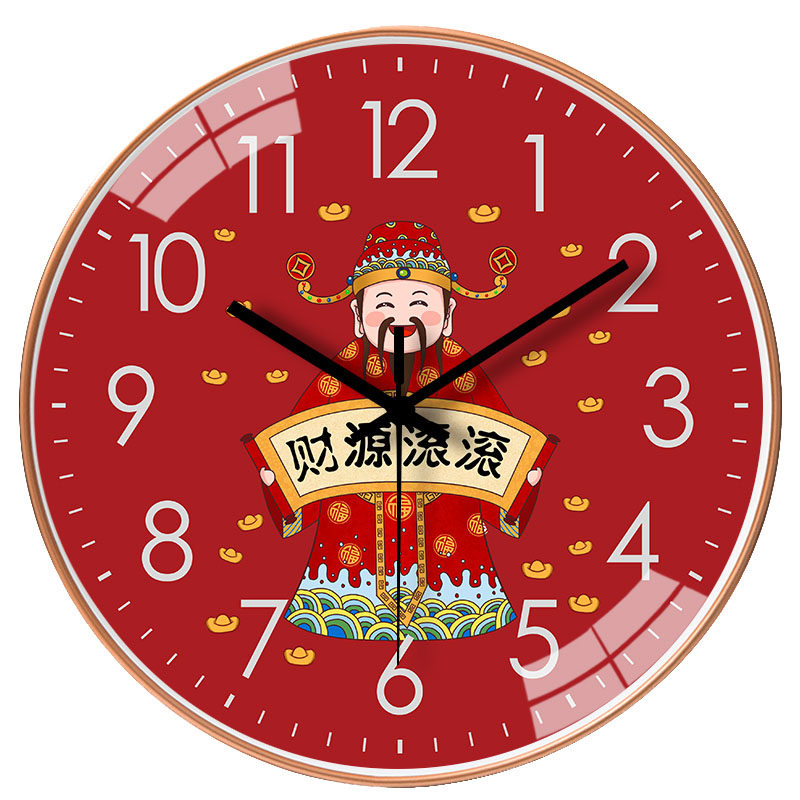 Chinese-Style Clock, Auspicious and Simple, Wall-Mounted, Silent, God of Wealth Series Clock, New Chinese-Style Living Room Cartoon Creative Wall Clock