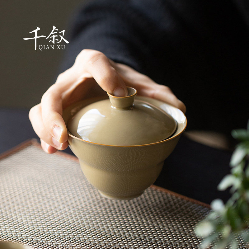 Grass ash cover bowl tea cup single large ceramic tea set household non-hot tea bowl high-end gourd kung fu tea