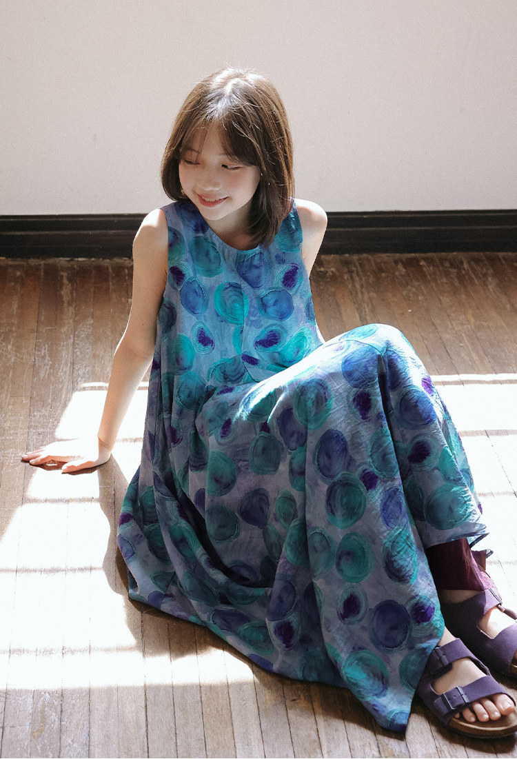 KUUYOO立体裁剪无袖波点连衣裙中大童夏季宽松背心长裙女童裙子 — 5