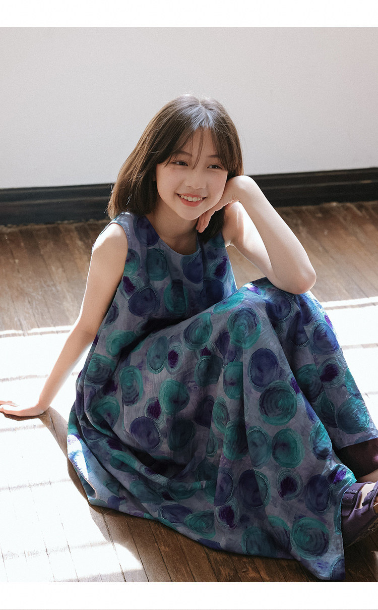 KUUYOO立体裁剪无袖波点连衣裙中大童夏季宽松背心长裙女童裙子 — 35