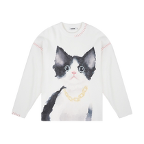William Chan CANOTWAIT cat pattern printed sweater sweater loose men and women couples autumn and winter new style