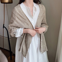 Female outfall winter dual-use cloak cloister can be worn in office large shawl blanket Spring and autumn thin fashion knitted wool line scarves