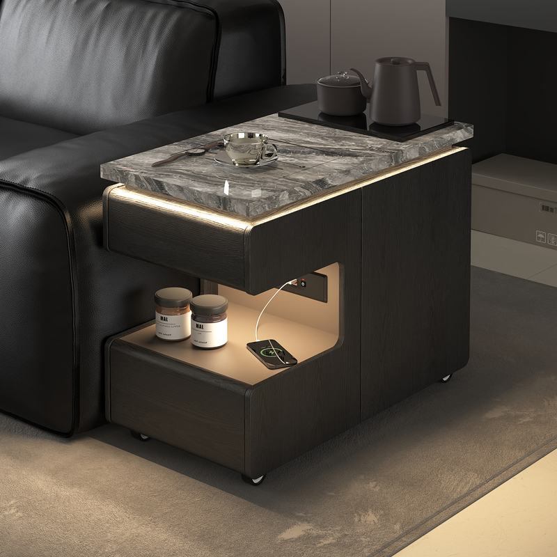 Minimalist Movable Tea Cabinet with Integrated Kettle, Sofa Side Table, Small Tea Table for Living Room with a High-End Feel