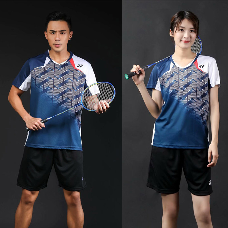 New badminton suit men's and women's sports suit summer quick-drying short-sleeved jersey custom printed group buy uniform YY