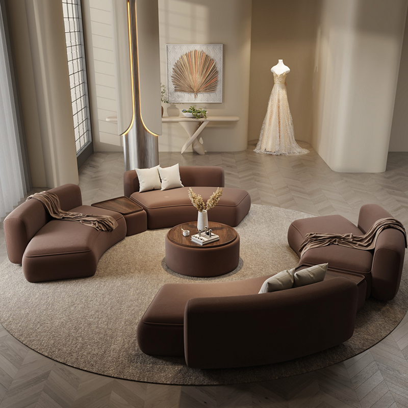 Semi-Circular Curved Shaped Sofa for Rest Area, Reception Area, Brown Beauty Salon, Office, Hotel Lobby, Business Reception Semi-Circular Curved Shaped Sofa for Rest Area, Reception Area, Brown Beauty Salon, Office, Hotel Lobby, Business Reception