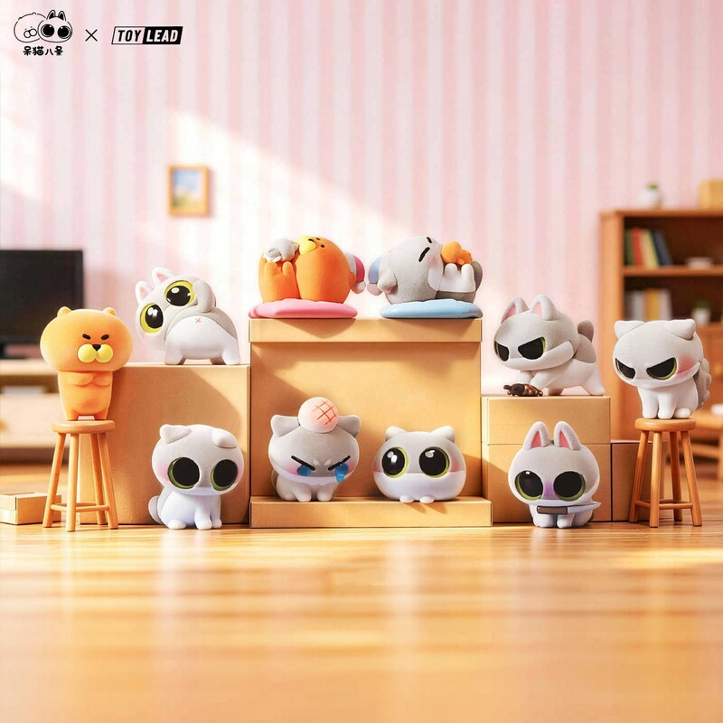 Authentic Toy Lead Cat Eight Classic Emoticon Series Flocked Figurine Blind Box Peripheral Gift for Women
