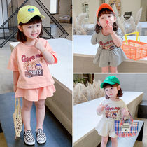 Girls Summer Clothing Suit 2022 New Summer Baby Nets Red Children Dress Trendy Tide Ocean Gas Little Girl Two Sets