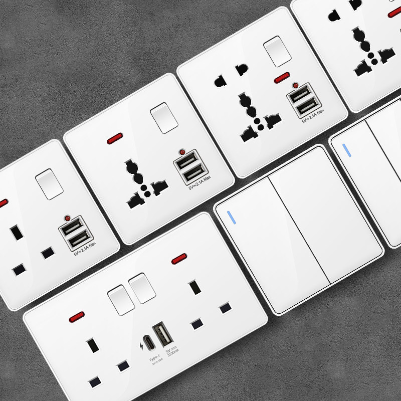 Type 86 Hong Kong and Macao version 13A British socket with USB plug - socket English - standard power lamp switch lamp porous panel