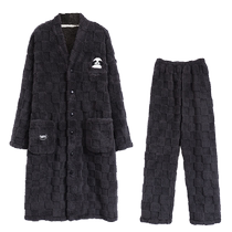 Catman 2024 new pajamas for men in autumn and winter thickened coral velvet pajamas long bathrobes morning robes home clothes