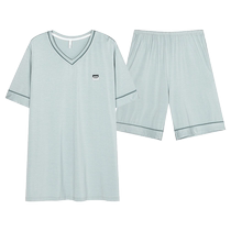 Catman modal pajamas mens summer short-sleeved shorts two-piece set that can be worn outside ice-feel breathable home clothes set