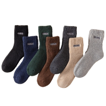 Catman mens wool socks autumn and winter 2024 new solid color versatile plus velvet thickened warm and cold-proof mid-calf socks