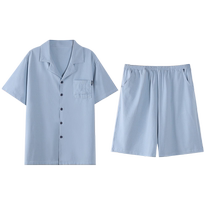 Catman pure cotton mens pajamas summer loose casual short-sleeved thin large size simple home clothes set can be worn outside