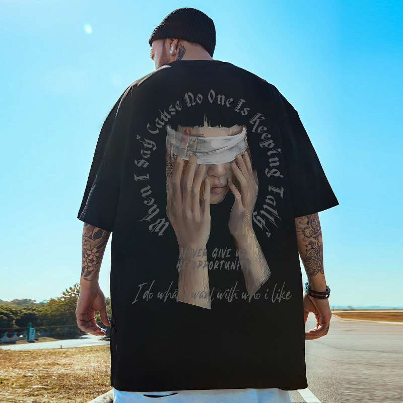 American-Style Heavyweight Short-Sleeve Men's Retro Pure Cotton Plus-Size T-Shirt for Big and Tall Men, Loose Fit, Five-Quarter Sleeve Couple's T-Shirt