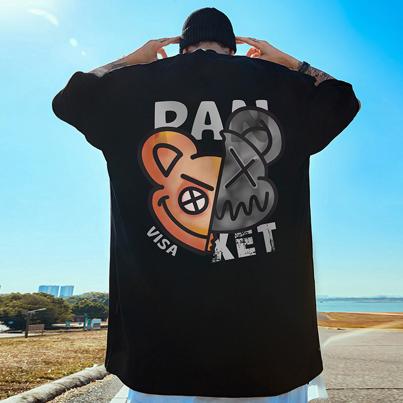 European and American Hip-Hop Trendy T-Shirt for Men, Loose Fit, Plus Size, Big Size, Five-Quarter Sleeves, Summer Pure Cotton Round Neck T-Shirt