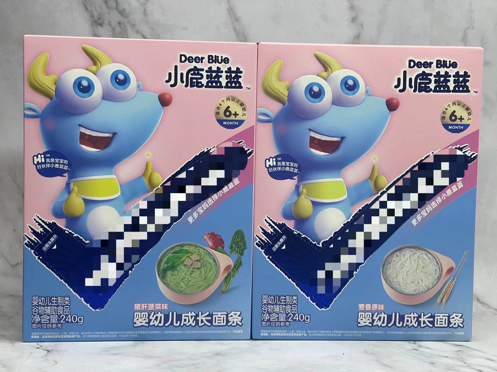 (2 boxes 36 9) Little deer blue and blue grows noodle flavor of pig liver spinach flavor 240g