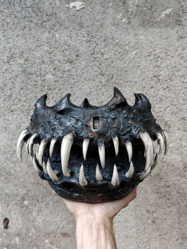 Dark Gothic Style Ceramic Flower Pot, Original Cthulhu Black and White Fangs Personalized Handmade Tuber Plant Flower Pot