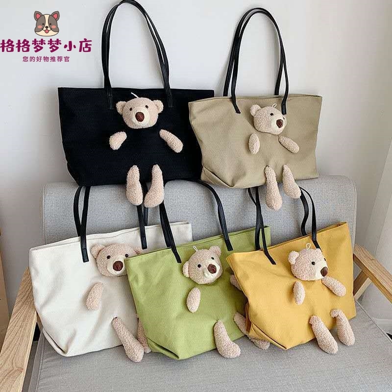 Large Capacity Pack Bag Women Can Put Computer Canvas Small Bear 2021 Mesh Red Single Shoulder Schoolgirl School Bags Ins handbag