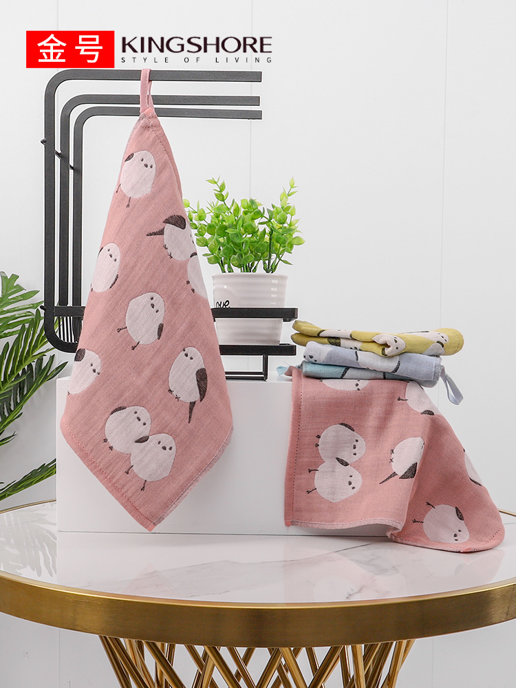 Gold gauze cotton home kindergarten wash face towel cotton square square towel hanging towel class a