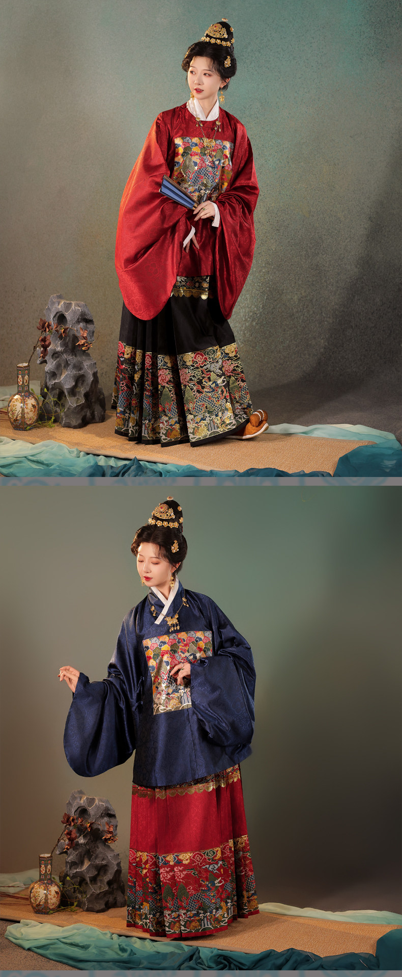 Старинное пальто 宴平汉服 海水江崖卷云四兽朝麒麟补服圆领短袄&交领短袄&马面裙