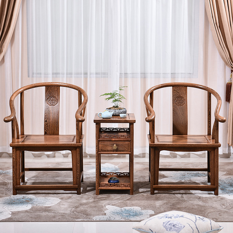 Cloud Riding Captain Red Wood Furniture Chinese Vintage Chicken Wings Wood Taiji Chair Casual Solid Wood Circle Chair Three Sets