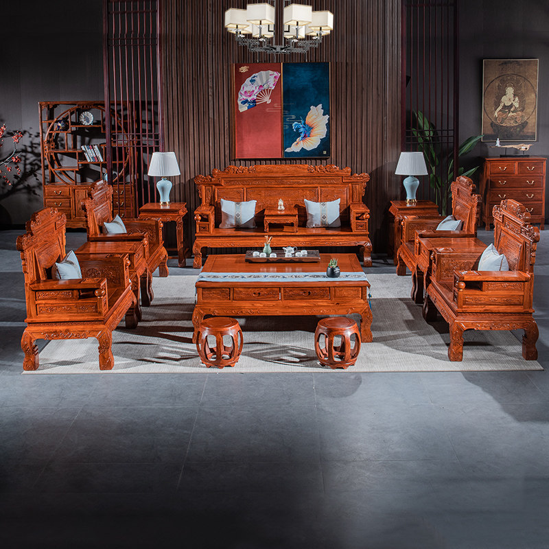 Mahogany furniture rosewood sofa wealth rolling sofa hedgehog red sandalwood living room combination