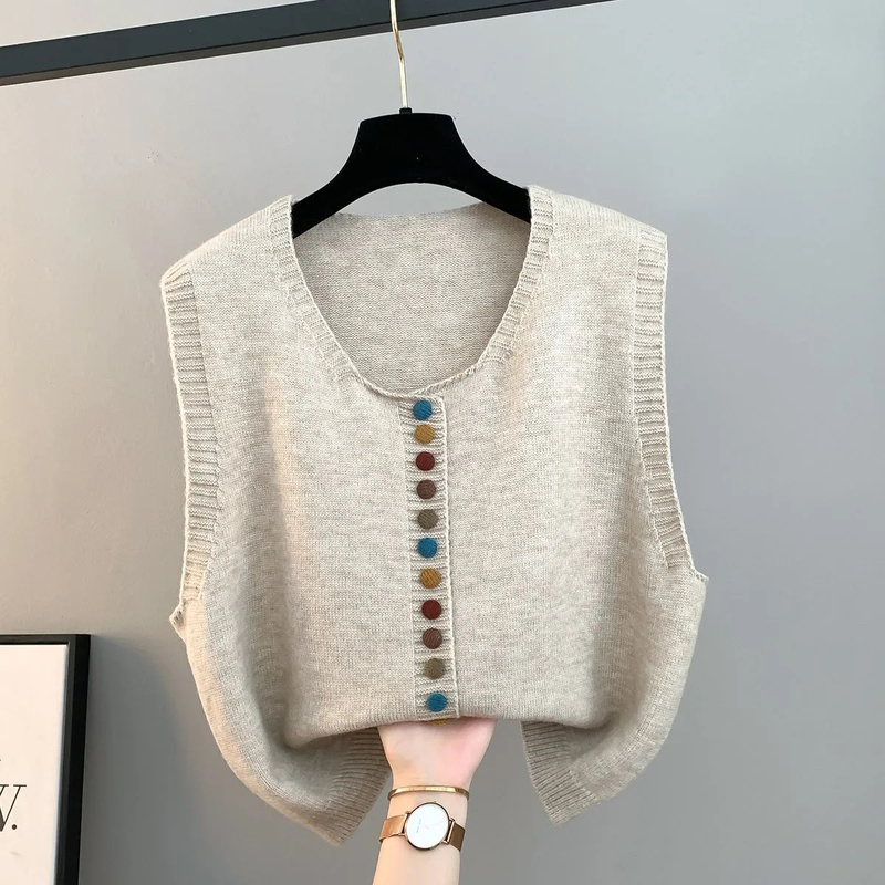Women's Vest Jacket Spring and Autumn 2024 New Style Knitted Sweater Loose Fashion Cardigan