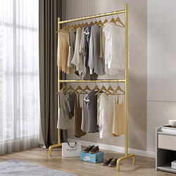Double-Layer Clothes Rack, Floor-Standing Clothes Drying Rack, Simple Adjustable Height for Dormitory, Home, Balcony, and Clothing Store, Sturdy Coat Rack
