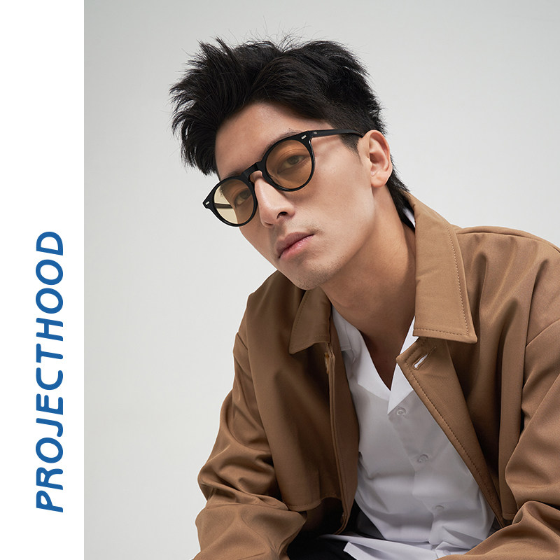 Projecthood Hello black box Colour sunglasses round frame plates sunglasses yellow tea colour male and female