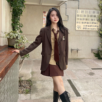 A small deers puff retro museum wool suit shirt half a skirt with three sets (full 2 pieces of a tie)