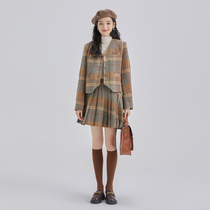 The puff of the small deer with the Diary Jacket Wind Collection Waist Blend Wool Jacket 100 Plexu Fur Half Skirt Suit