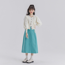 Small deers puff half cooked cheese comfort Classic design sensual sweater blue design sensual semi-skirt suit