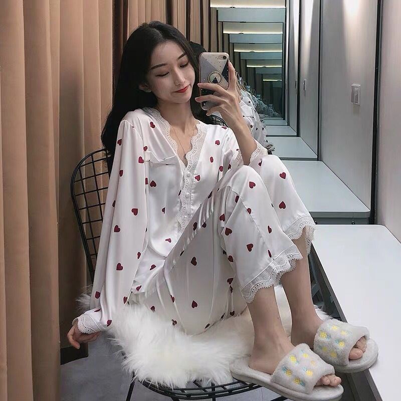 Spring and Autumn Pajamas Ladies Summer Ice Silk Thin Silk Cute Sweet Large Size Loose Homewear Two-piece Suit Summer
