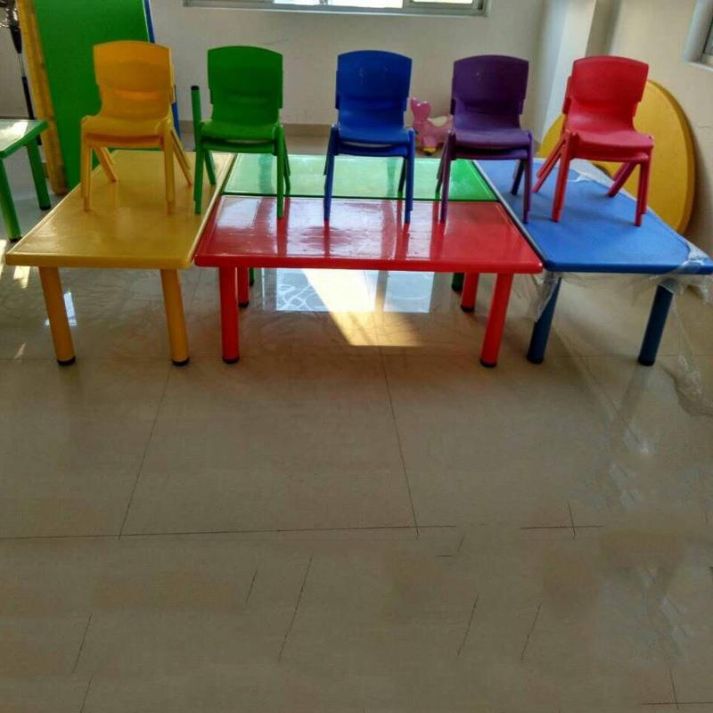 Kindergarten tables and chairs, children's plastic liftable learning table, thickened baby early education table and chairs set, six-person table