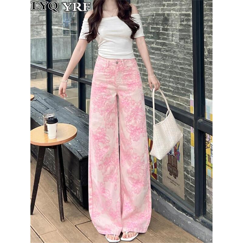 Lyq Yrf Pink Straight-Leg Jeans for Women, High-Waisted, 2026 Summer New Loose Casual Style, Suitable for Matching