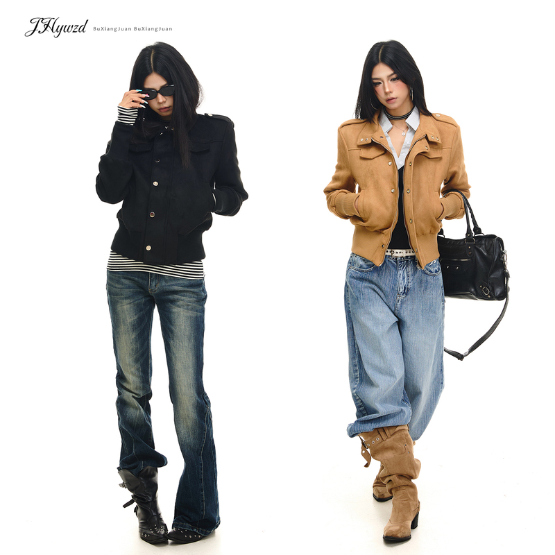 Jhywzd Silent Roll American Retro Suede Short Jacket for Women, Stylish Slim Fit Workwear Jacket Jhywzd Silent Roll American Retro Suede Short Jacket for Women, Stylish Slim Fit Workwear Jacket