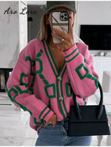 Aro Lora Women Knitted Cardigan V Neck Sweater Coat Pink Str