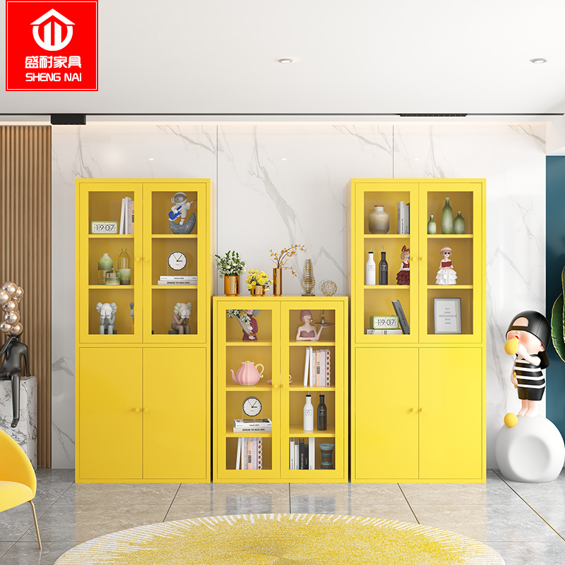 Hand-run display cabinet light luxury glass door bookcase Lego model toy locker living room floor-to-ceiling children's locker