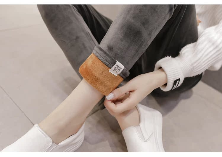 Quần bà bầu mùa đông chạm đáy mẹ 2018 mùa thu đông mới quần áo mùa đông nâng bụng giải trí cộng với quần nhung dày dài quần bầu ống rộng