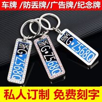 Car license plate keychain stainless steel digital number plate mini anti-lost pendant plate custom custom men's and women's ornaments