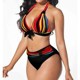 S-5XLPlusSizeNeonStripedBikiniSetPushUpWomenHighW